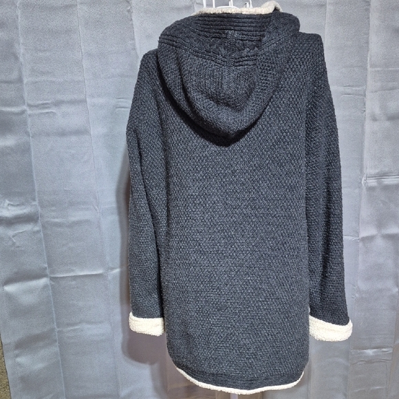 L.L. Bean Charcoal Hooded Cardigan with Ivory Trim - Picture 6 of 12